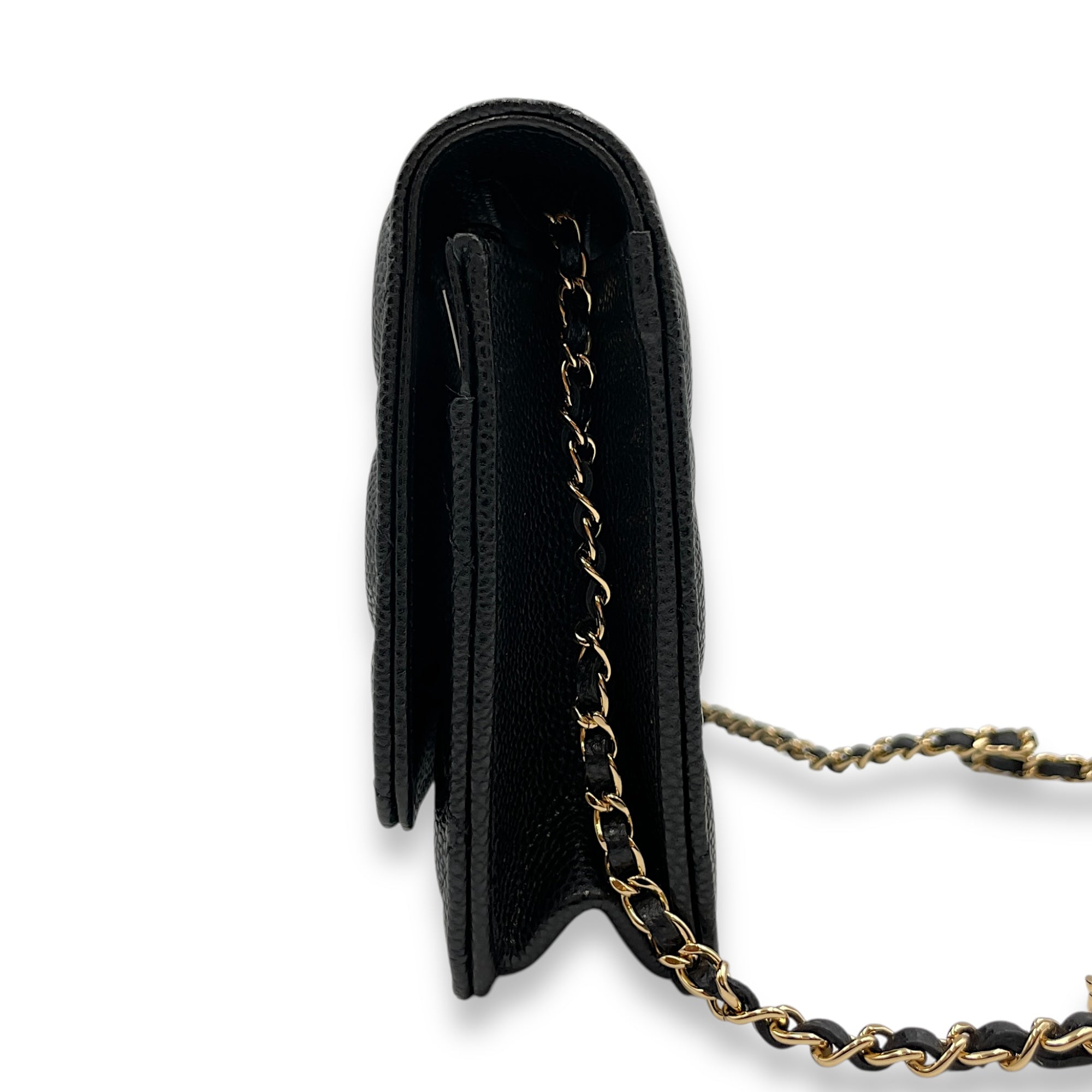 Wallet on Chain Black Crossbody Bag , Gold hardware