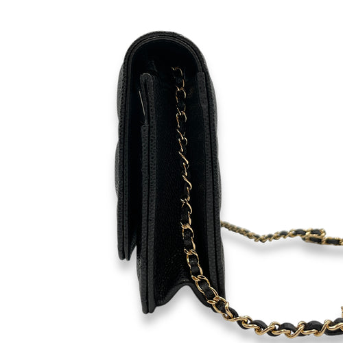 Wallet on Chain Black Crossbody Bag , Gold hardware