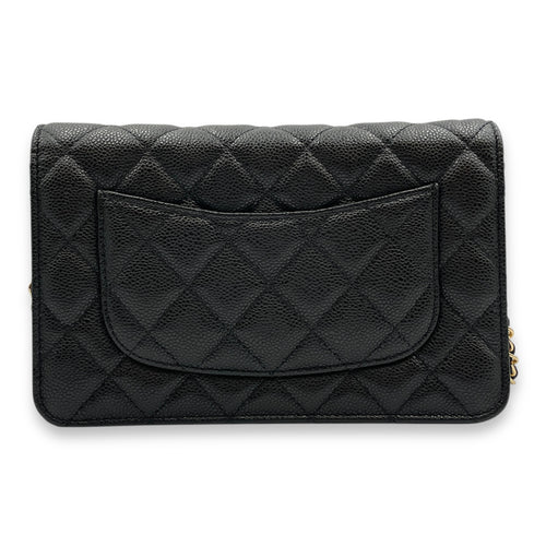 Wallet on Chain Black Crossbody Bag , Gold hardware