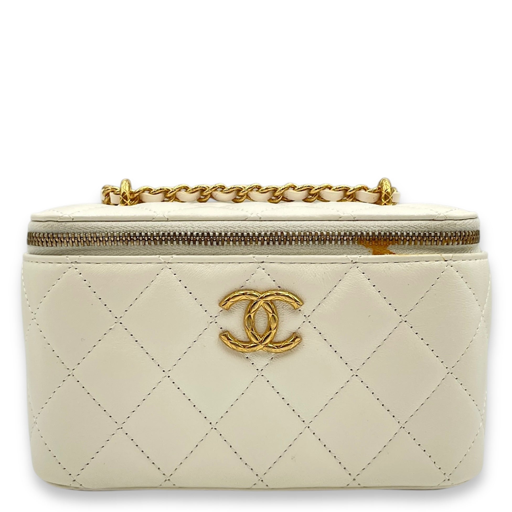 Vanity White Crossbody Bag in Lambskin, Gold hardware