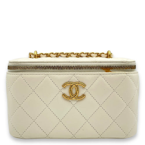 Vanity White Crossbody Bag in Lambskin, Gold hardware