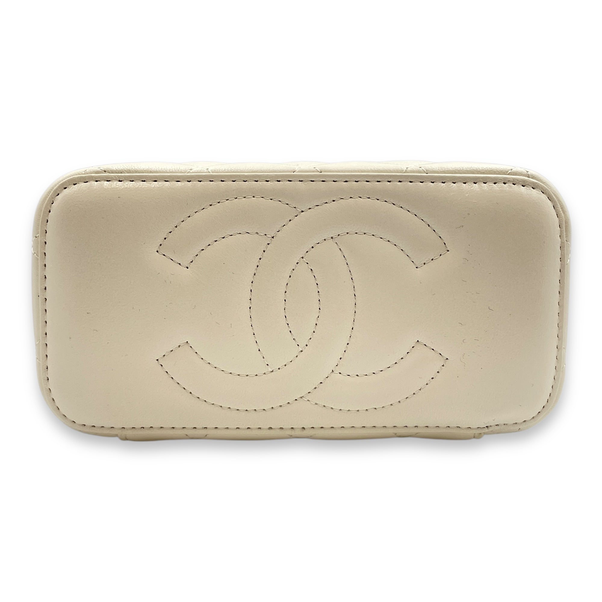 Vanity White Crossbody Bag in Lambskin, Gold hardware
