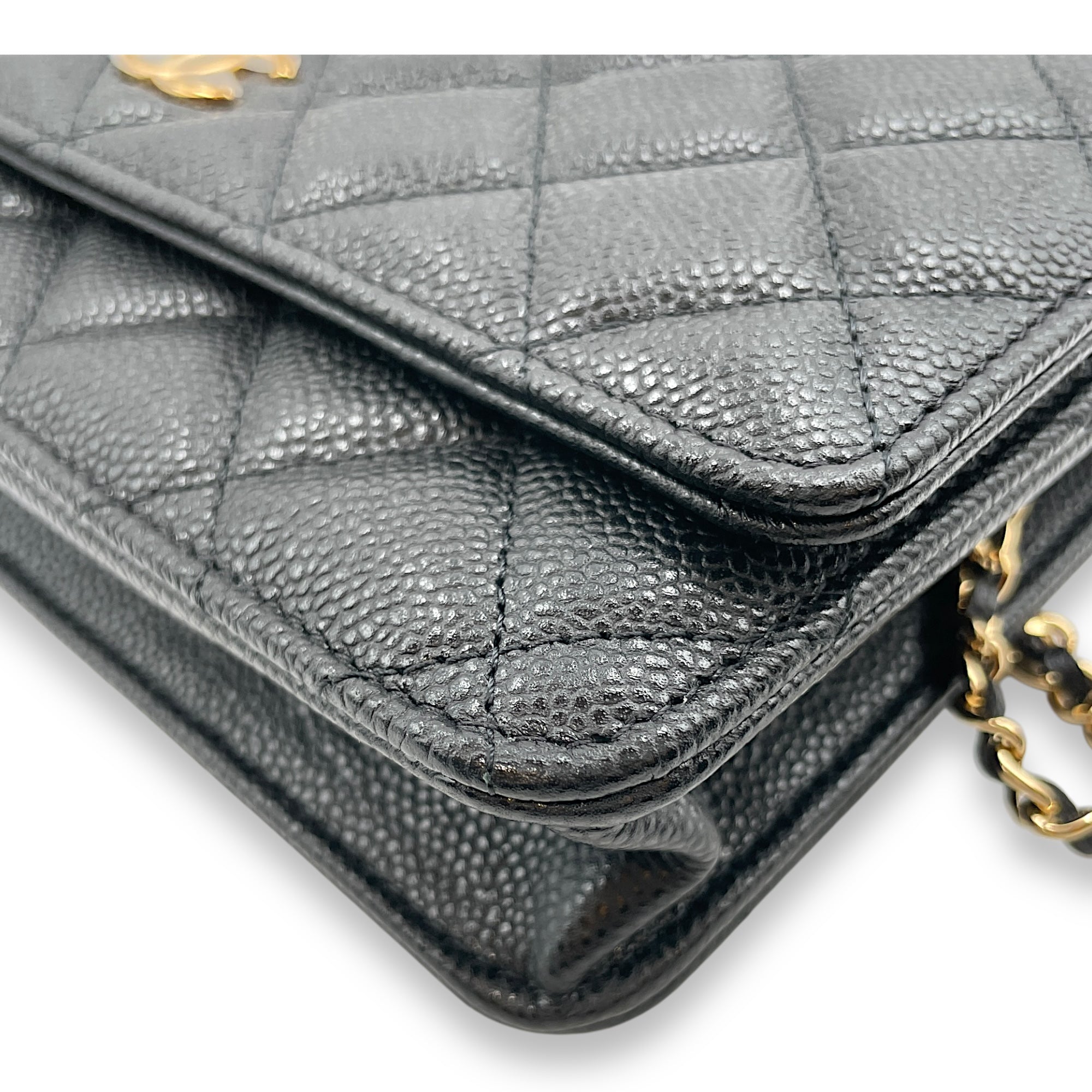Wallet on Chain Black Crossbody Bag , Gold hardware