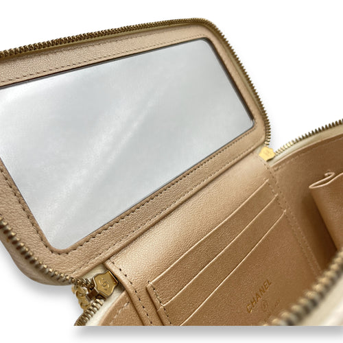 Vanity White Crossbody Bag in Lambskin, Gold hardware