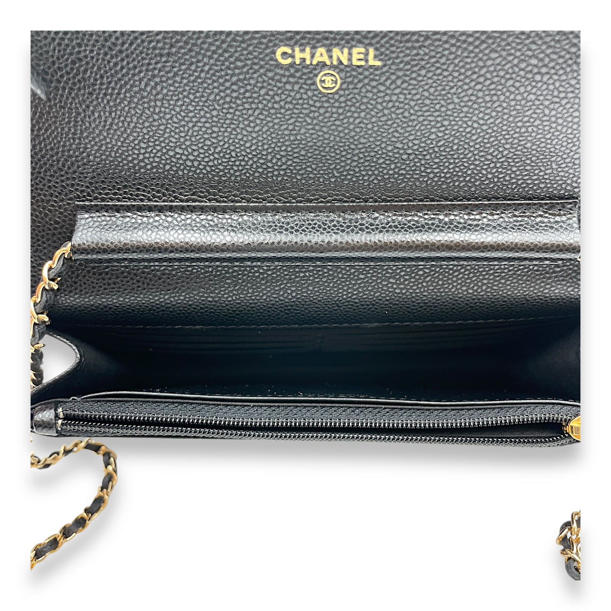 Wallet on Chain Black Crossbody Bag , Gold hardware