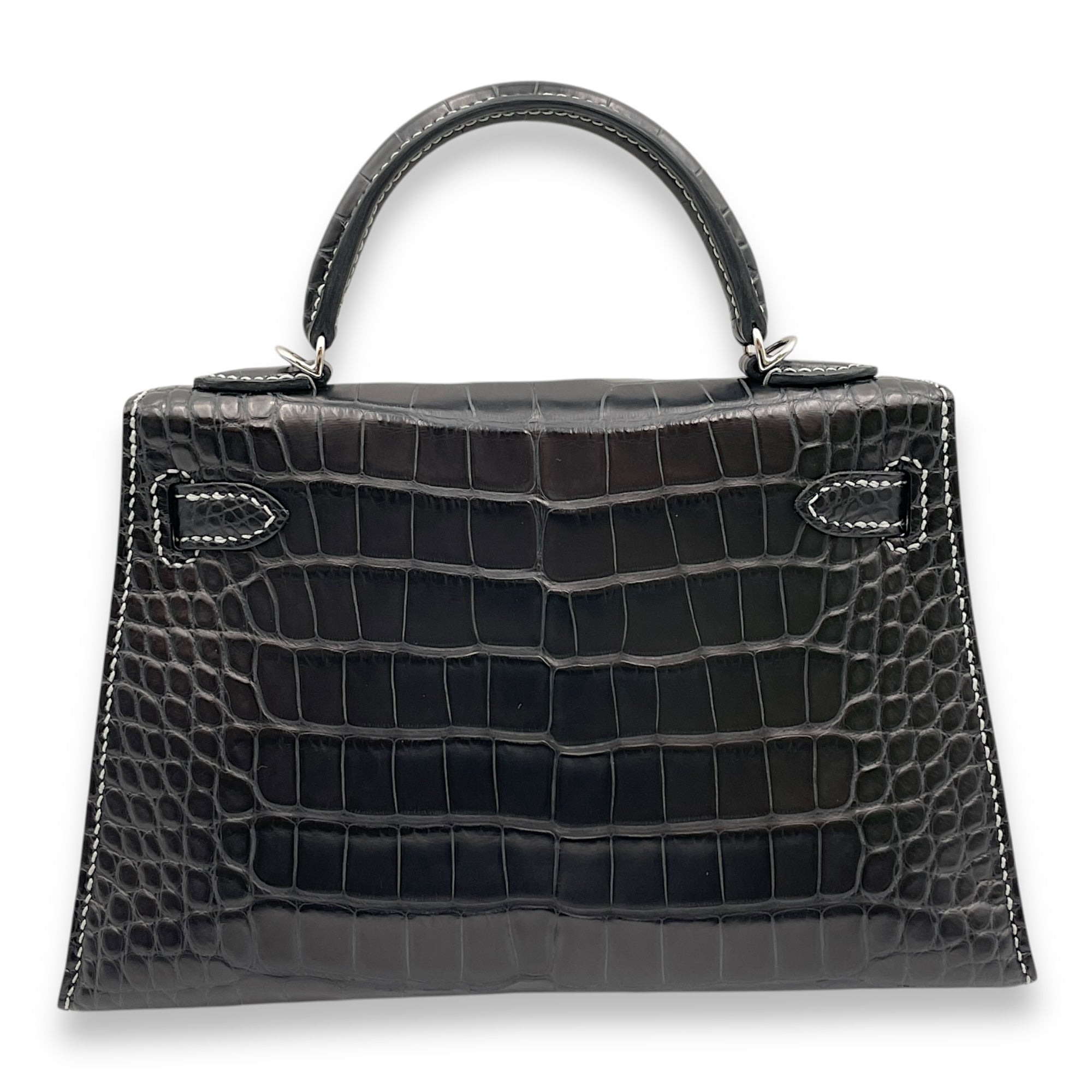 HSS Sellier Kelly 20 Gris Perle in Matte Alligator, Palladium hardware