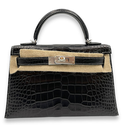 HSS Sellier Kelly 20 Gris Perle in Matte Alligator, Palladium hardware