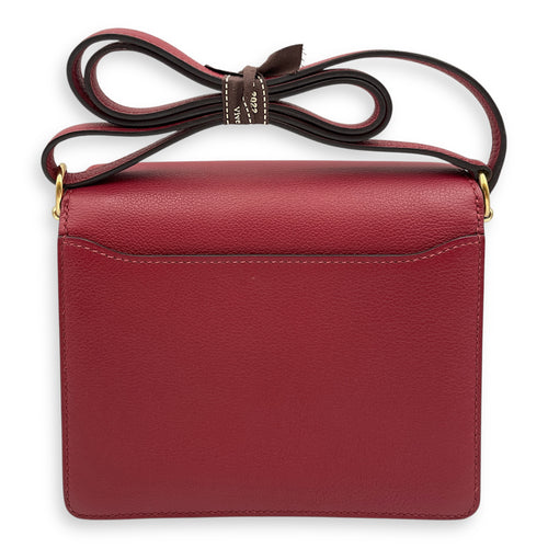 Roulis Mini Rouge Grenat in Evercolor, Permabrass hardware