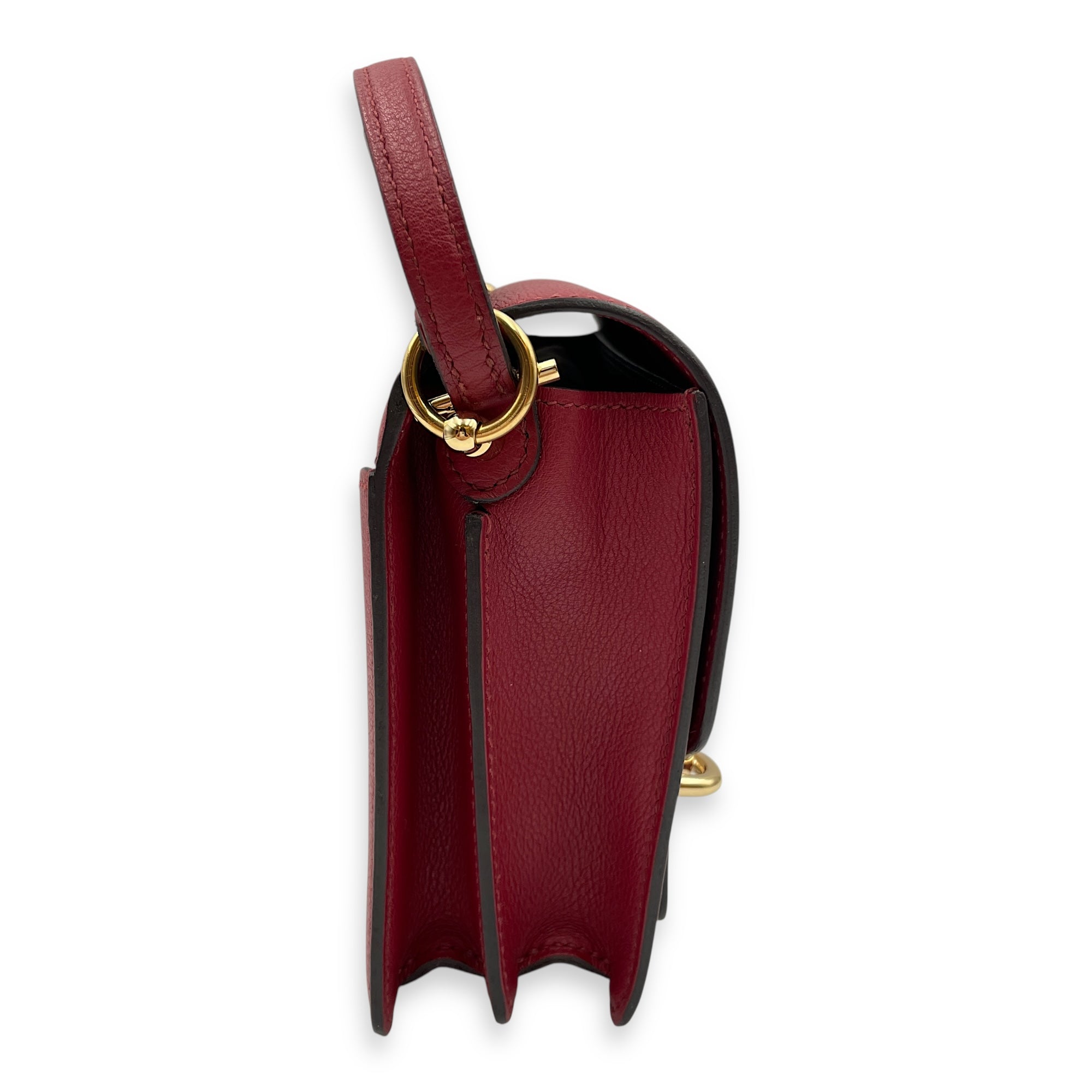 Roulis Mini Rouge Grenat in Evercolor, Permabrass hardware