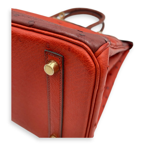Birkin 30 Rouge H Brique Sunset in Ostrich, Permabrass hardware