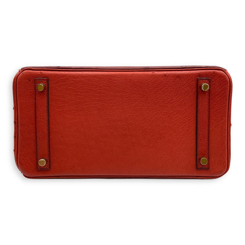 Birkin 30 Rouge H Brique Sunset in Ostrich, Permabrass hardware