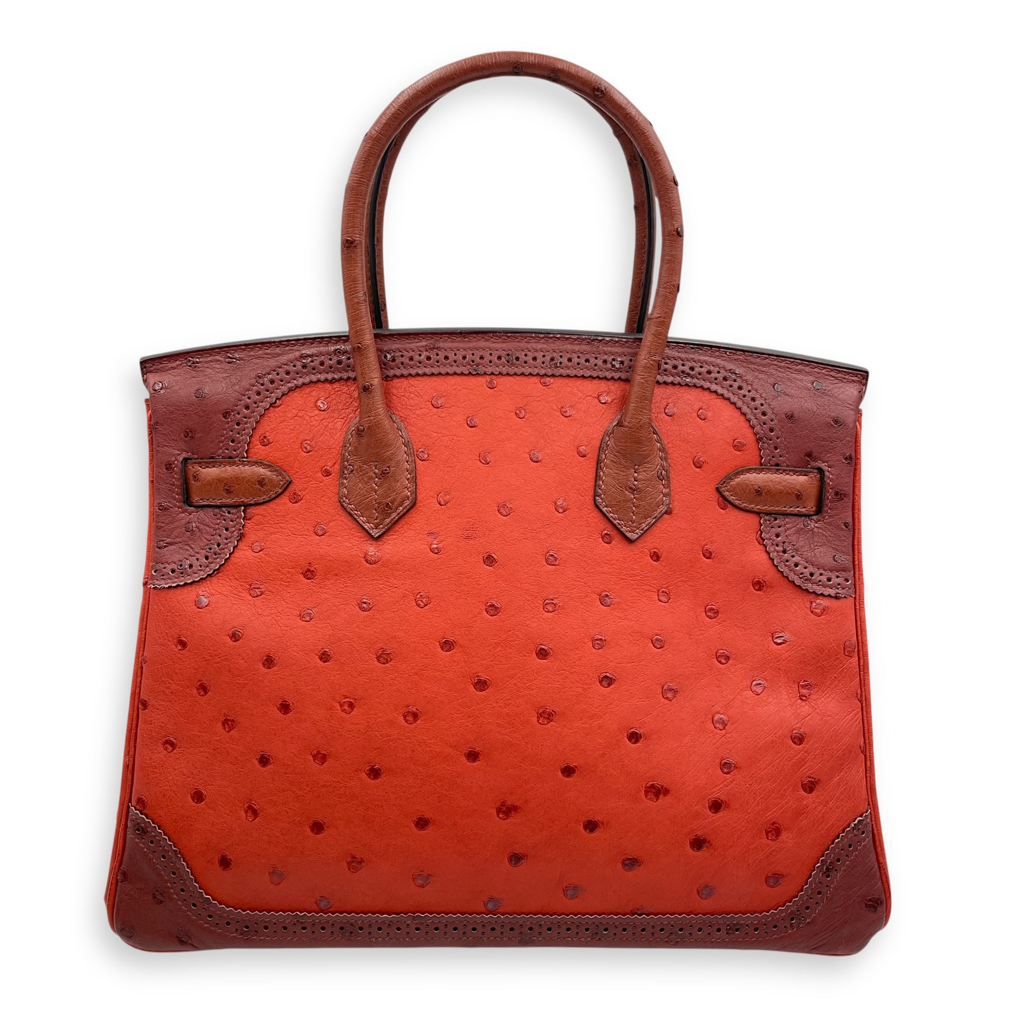 Birkin 30 Rouge H Brique Sunset in Ostrich, Permabrass hardware