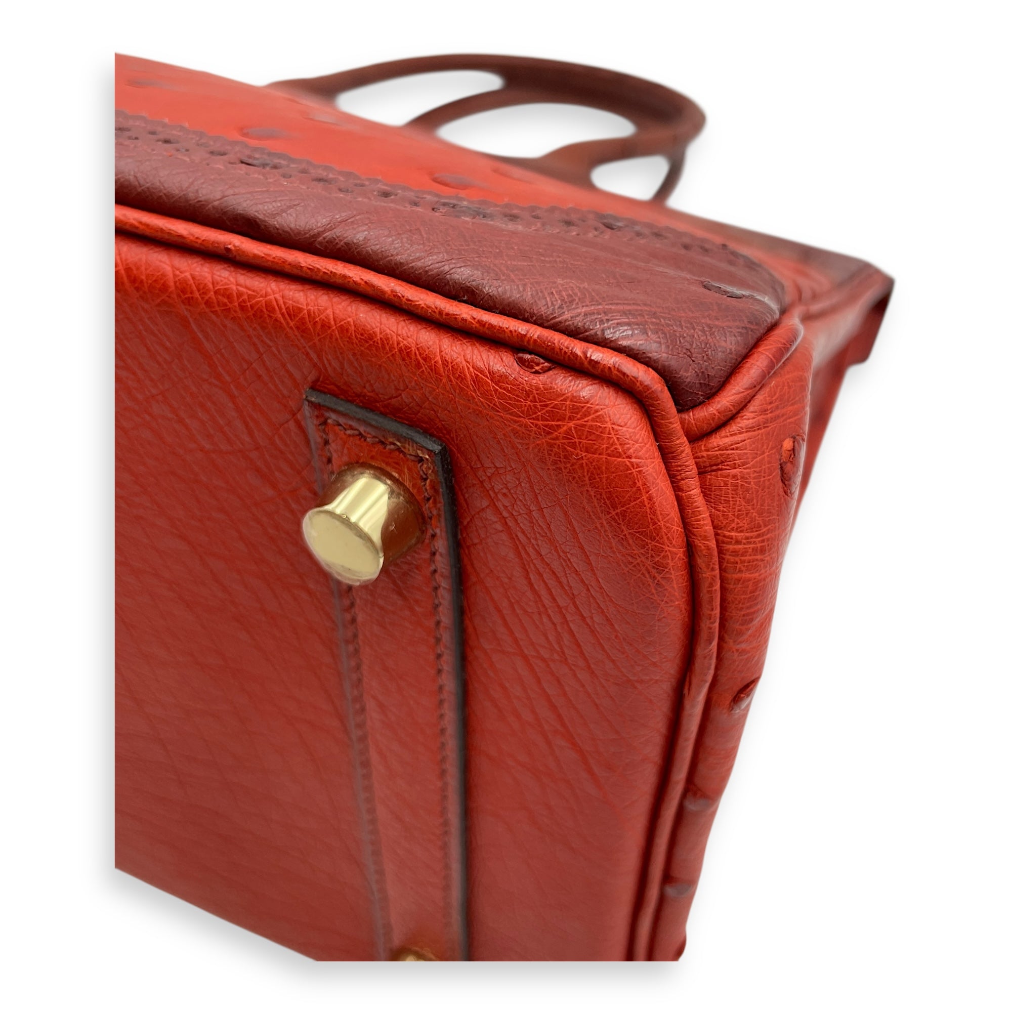 Birkin 30 Rouge H Brique Sunset in Ostrich, Permabrass hardware