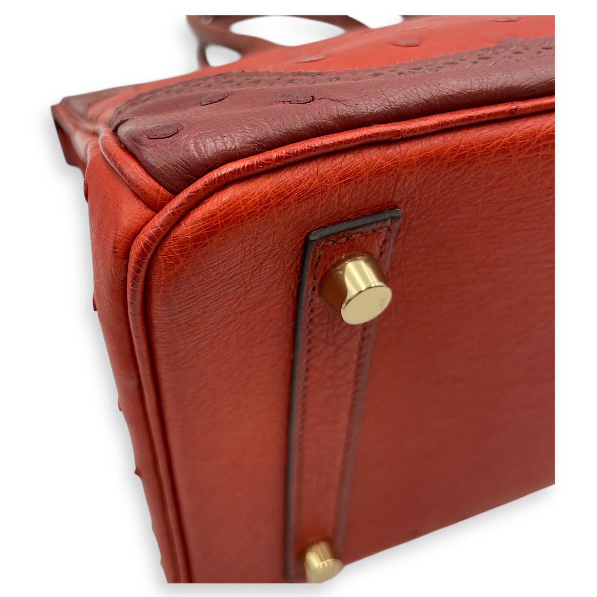 Birkin 30 Rouge H Brique Sunset in Ostrich, Permabrass hardware