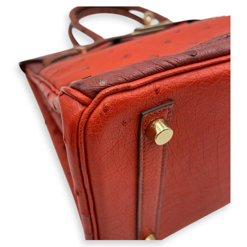 Birkin 30 Rouge H Brique Sunset in Ostrich, Permabrass hardware