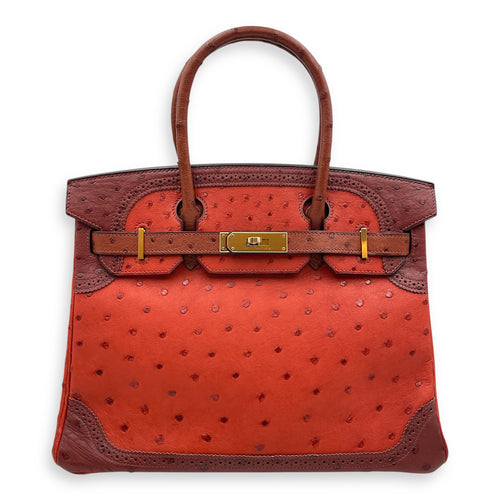 Birkin 30 Rouge H Brique Sunset in Ostrich, Permabrass hardware