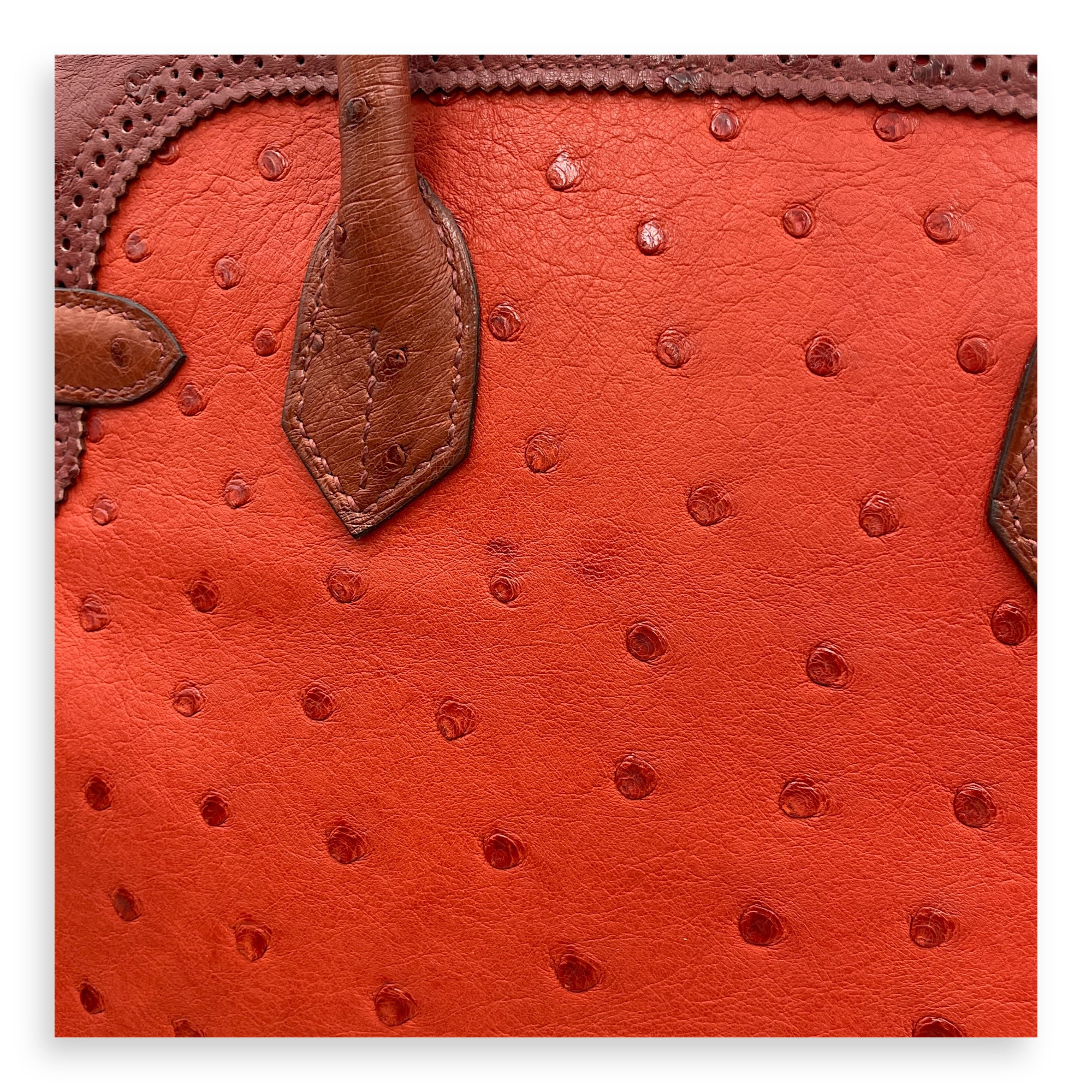 Birkin 30 Rouge H Brique Sunset in Ostrich, Permabrass hardware