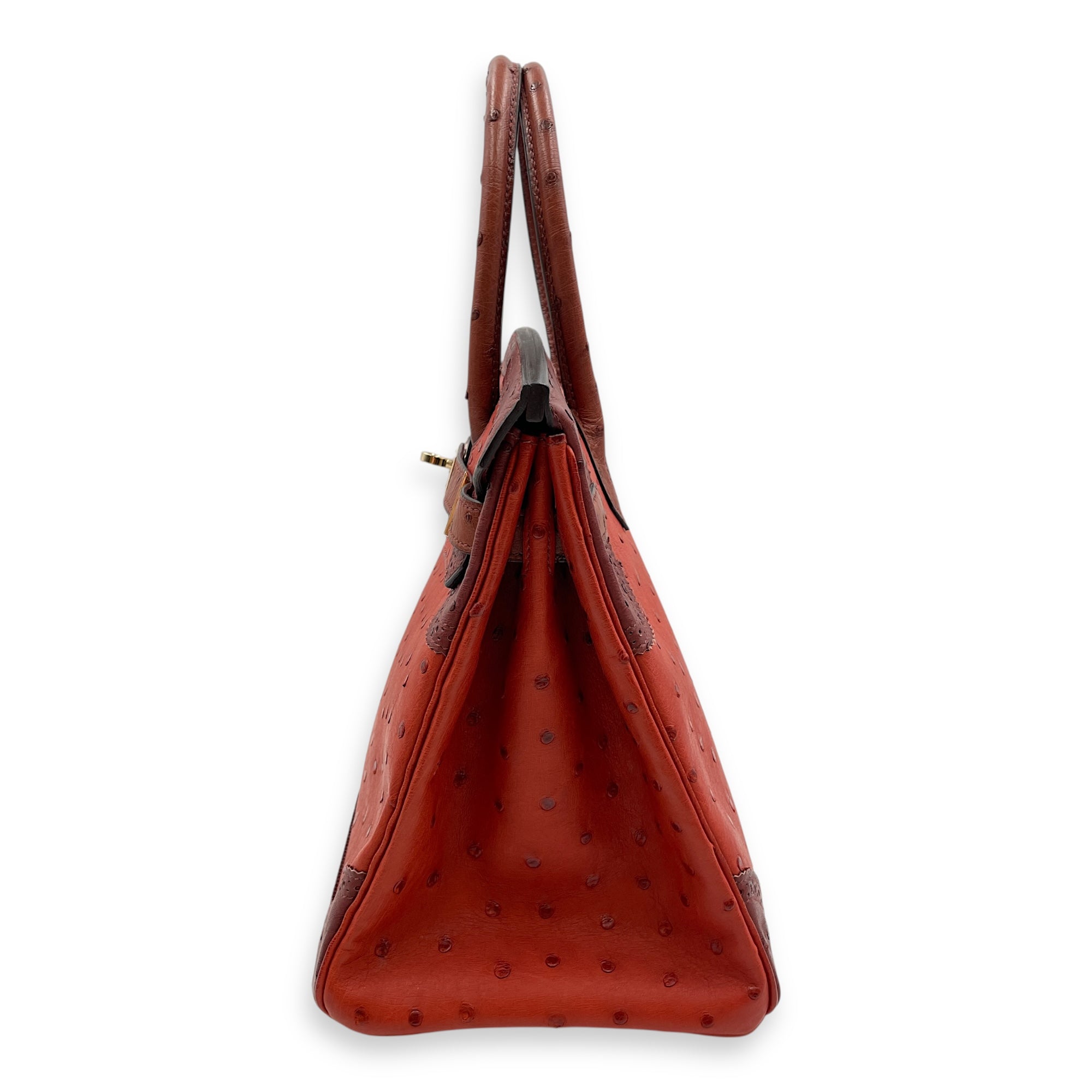 Birkin 30 Rouge H Brique Sunset in Ostrich, Permabrass hardware