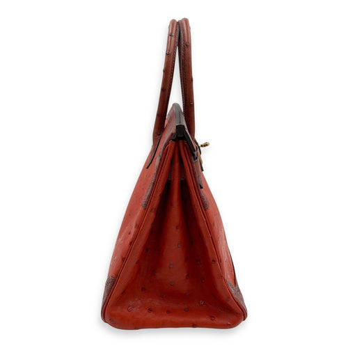 Birkin 30 Rouge H Brique Sunset in Ostrich, Permabrass hardware
