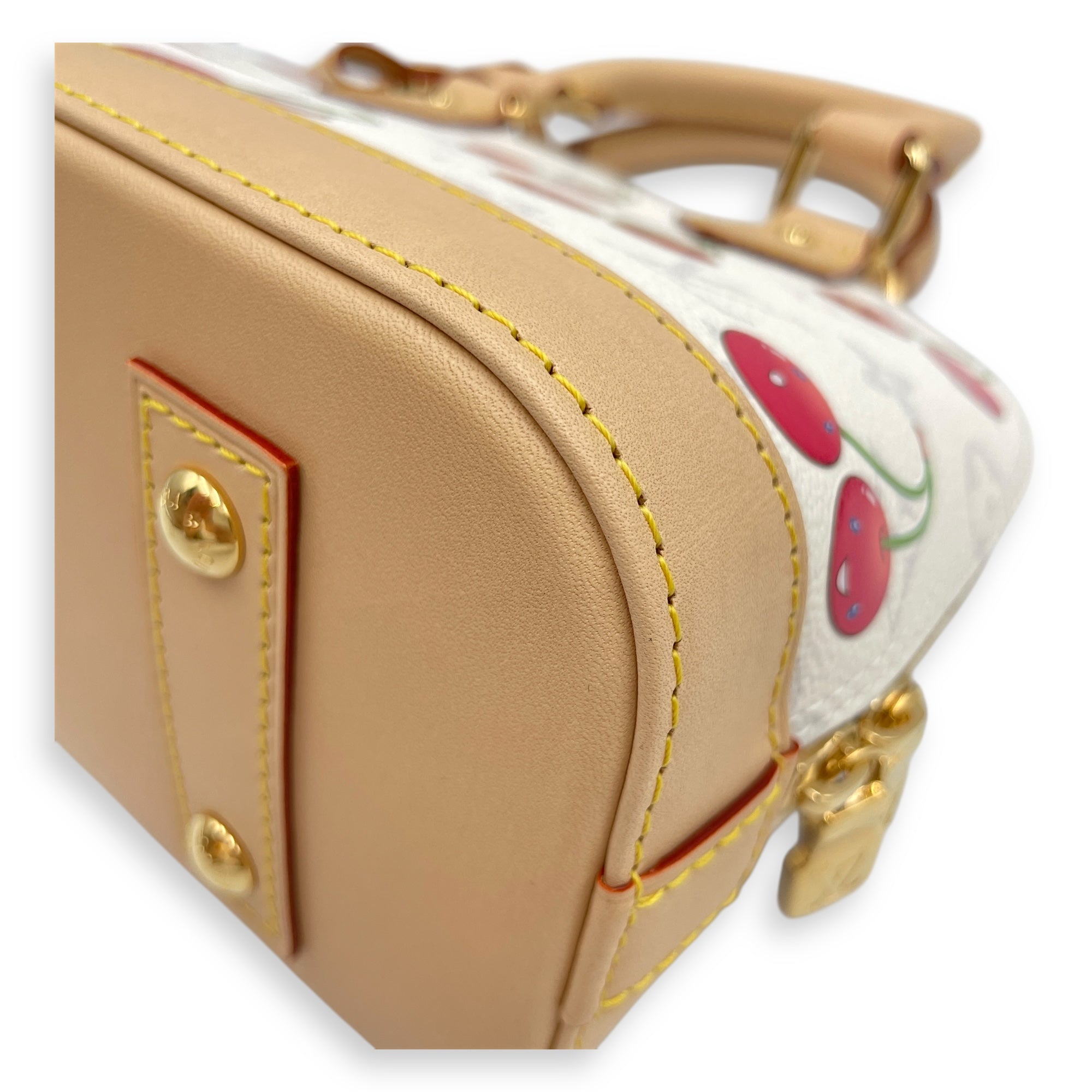 LV x TM Alma BB BB White/Red Top Handle Bag in Coated Canvas, Gold hardware
