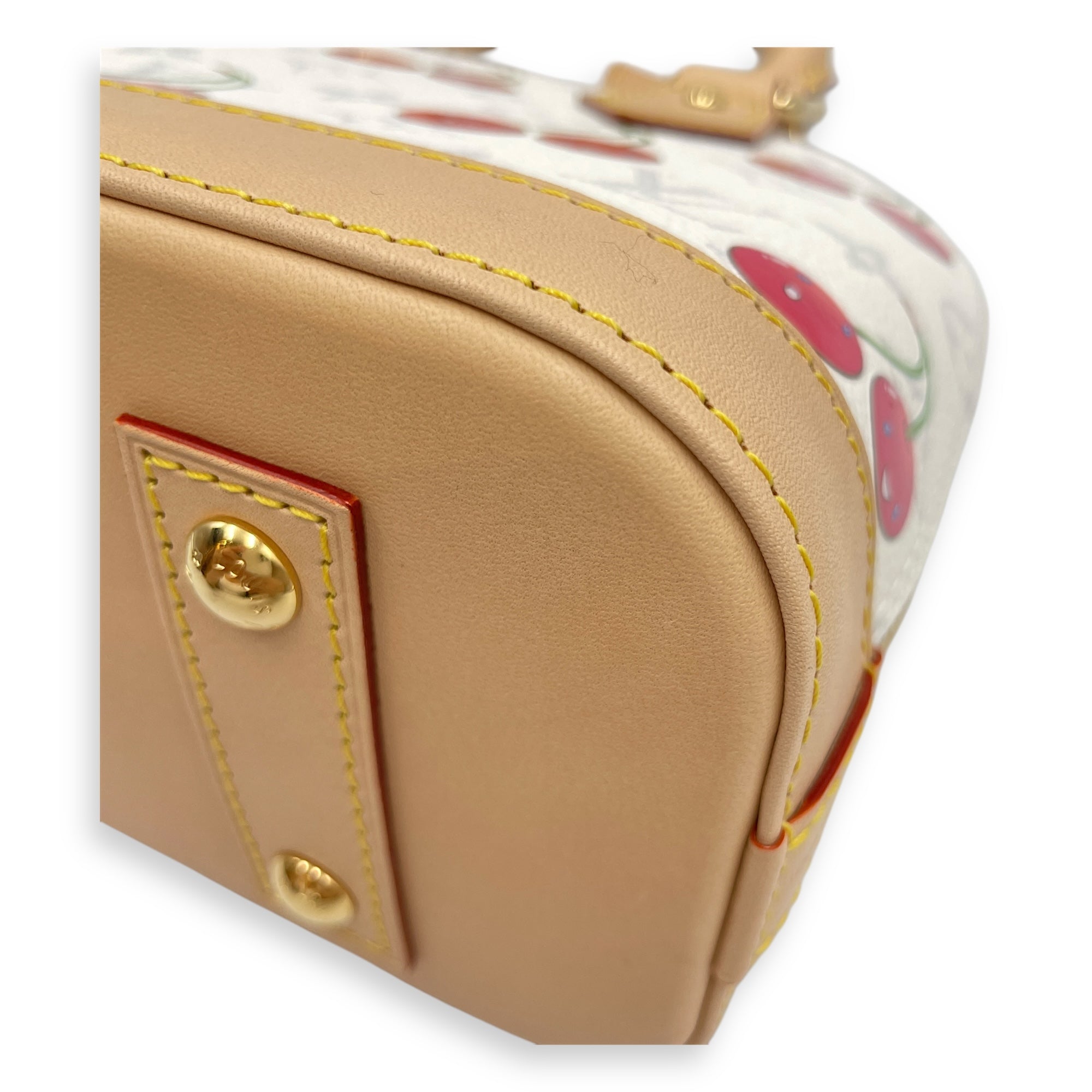 LV x TM Alma BB BB White/Red Top Handle Bag in Coated Canvas, Gold hardware