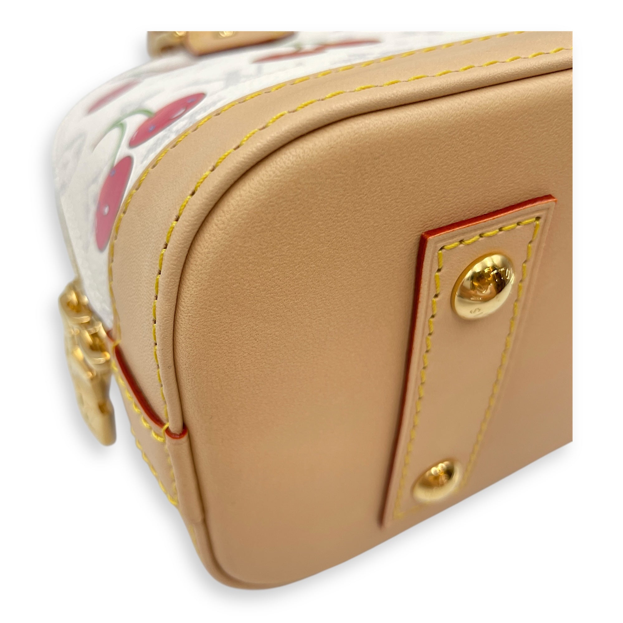 LV x TM Alma BB BB White/Red Top Handle Bag in Coated Canvas, Gold hardware