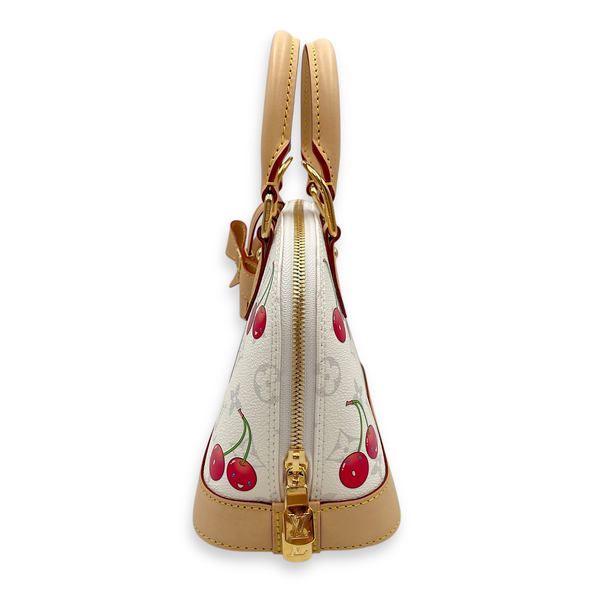 LV x TM Alma BB BB White/Red Top Handle Bag in Coated Canvas, Gold hardware