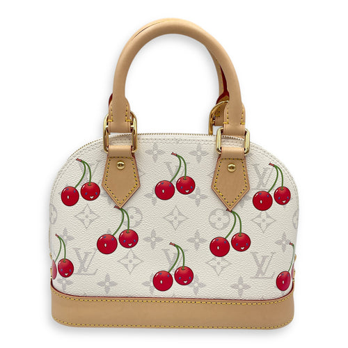 LV x TM Alma BB BB White/Red Top Handle Bag in Coated Canvas, Gold hardware