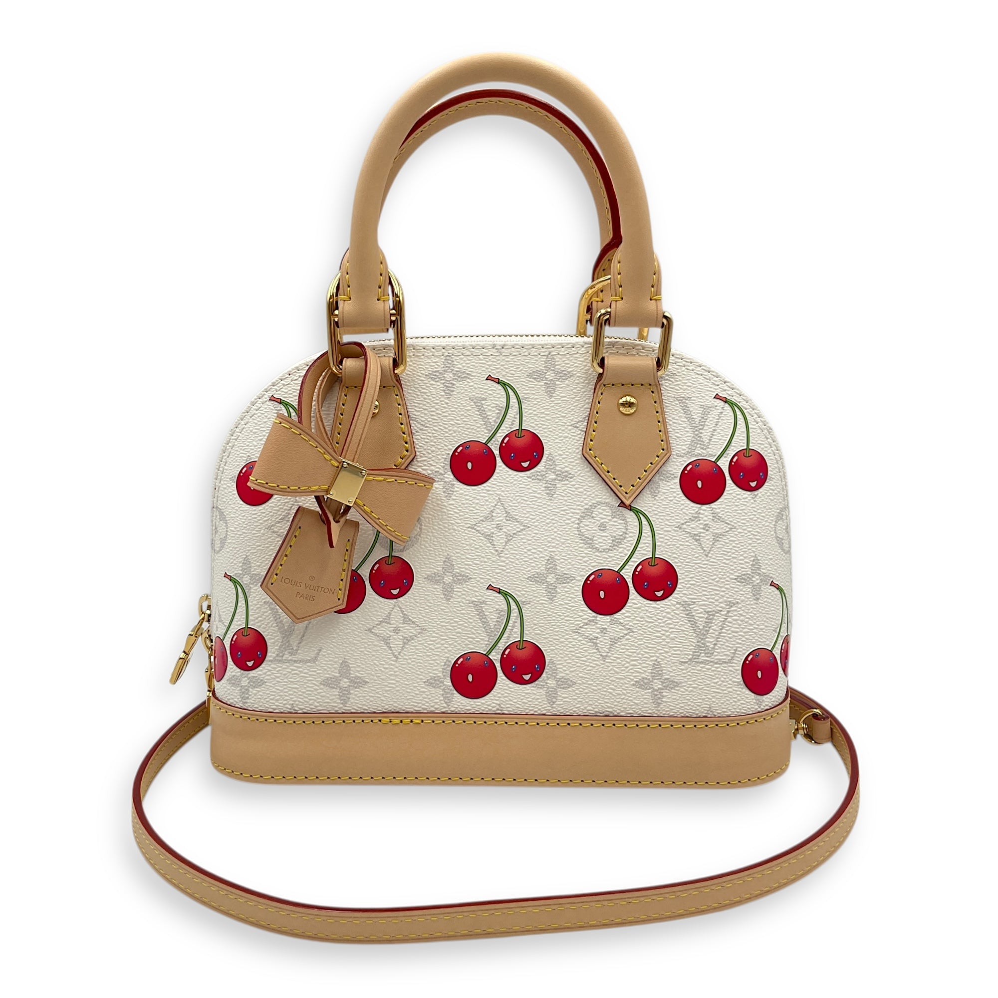 LV x TM Alma BB BB White/Red Top Handle Bag in Coated Canvas, Gold hardware