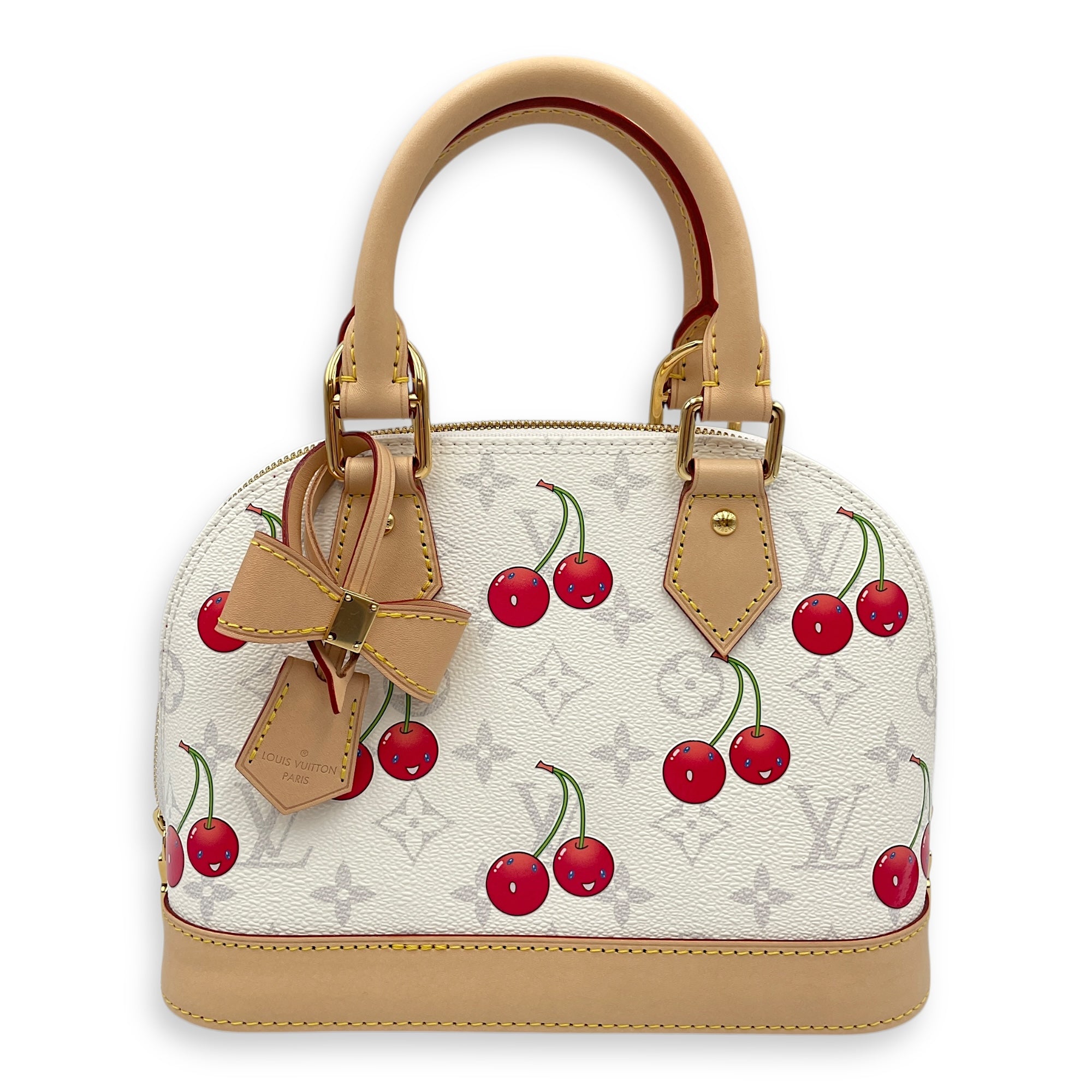 LV x TM Alma BB BB White/Red Top Handle Bag in Coated Canvas, Gold hardware