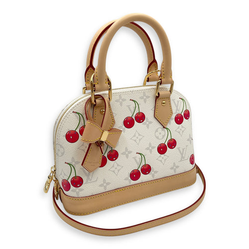 LV x TM Alma BB BB White/Red Top Handle Bag in Coated Canvas, Gold hardware