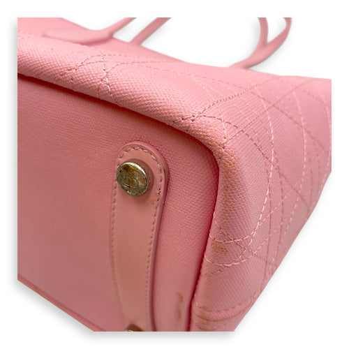 Cannage Panarea Pink Shopping Tote in Calfskin, Silver hardware