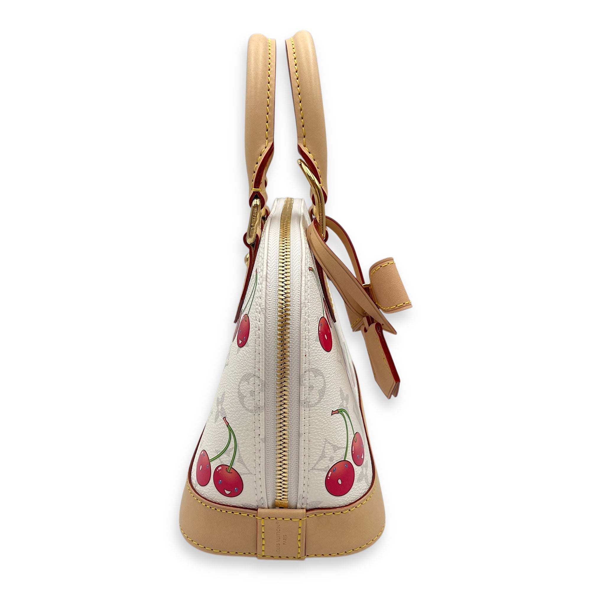 LV x TM Alma BB BB White/Red Top Handle Bag in Coated Canvas, Gold hardware