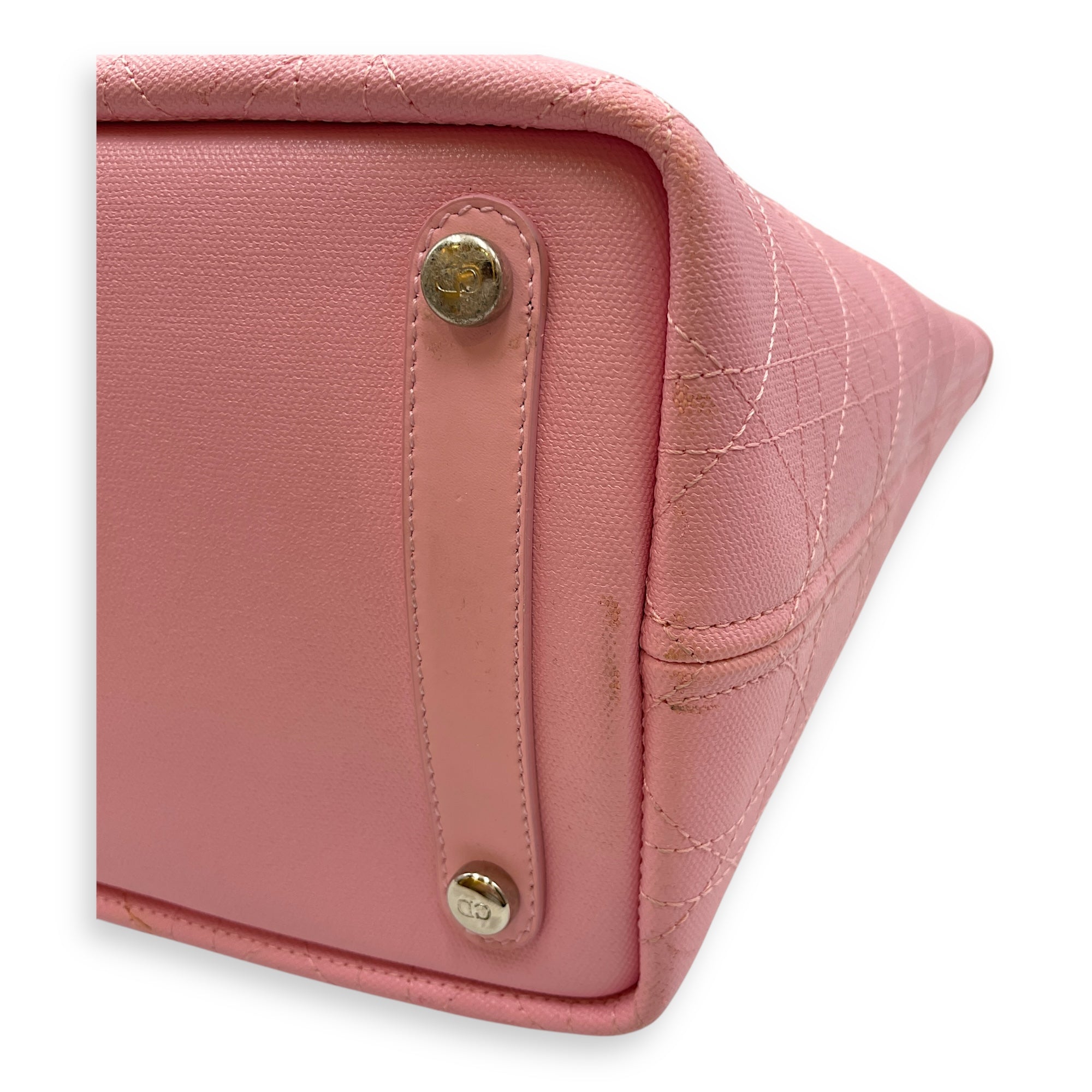Cannage Panarea Pink Shopping Tote in Calfskin, Silver hardware