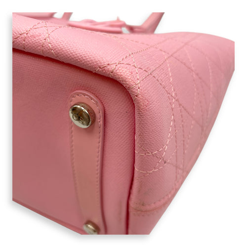Cannage Panarea Pink Shopping Tote in Calfskin, Silver hardware