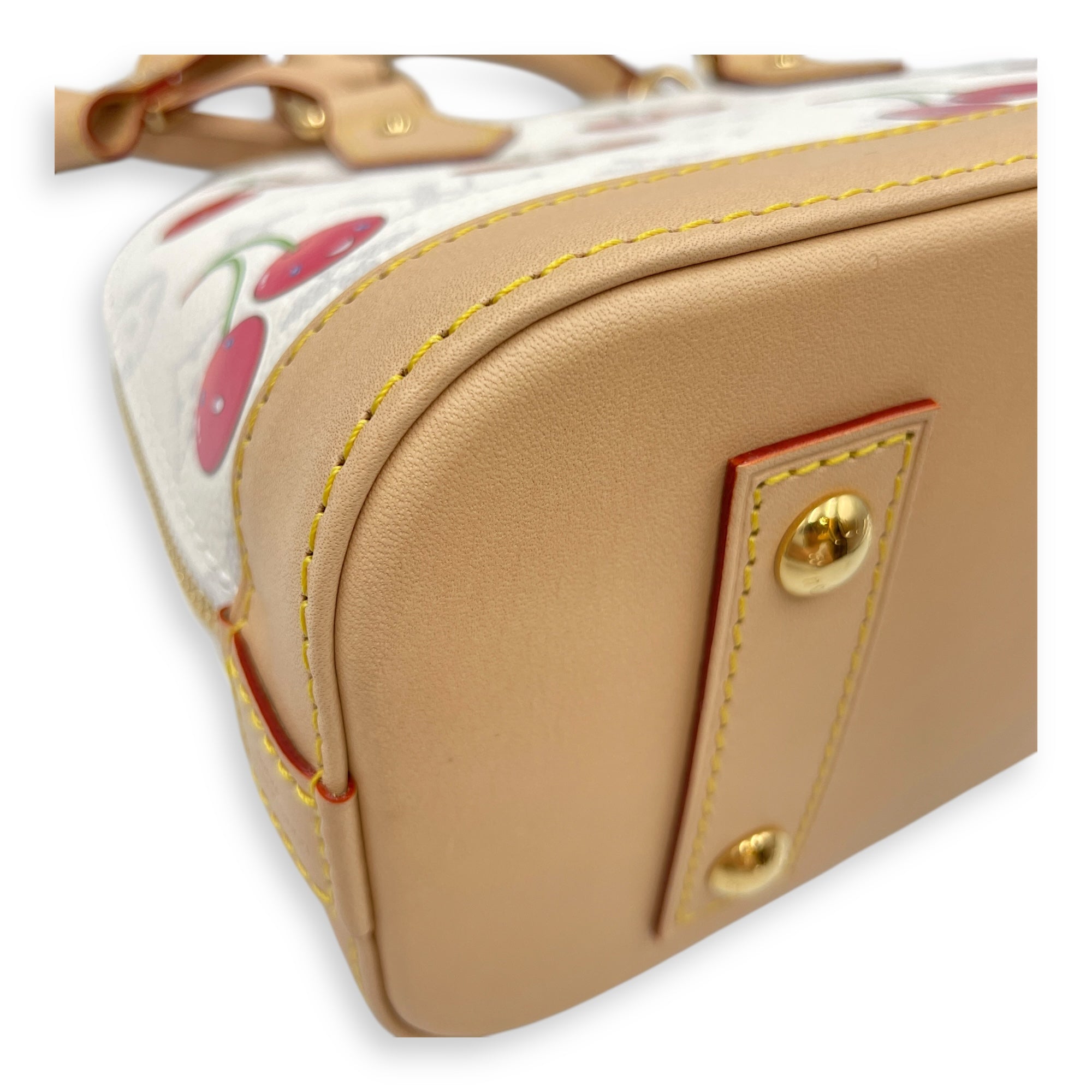 LV x TM Alma BB BB White/Red Top Handle Bag in Coated Canvas, Gold hardware