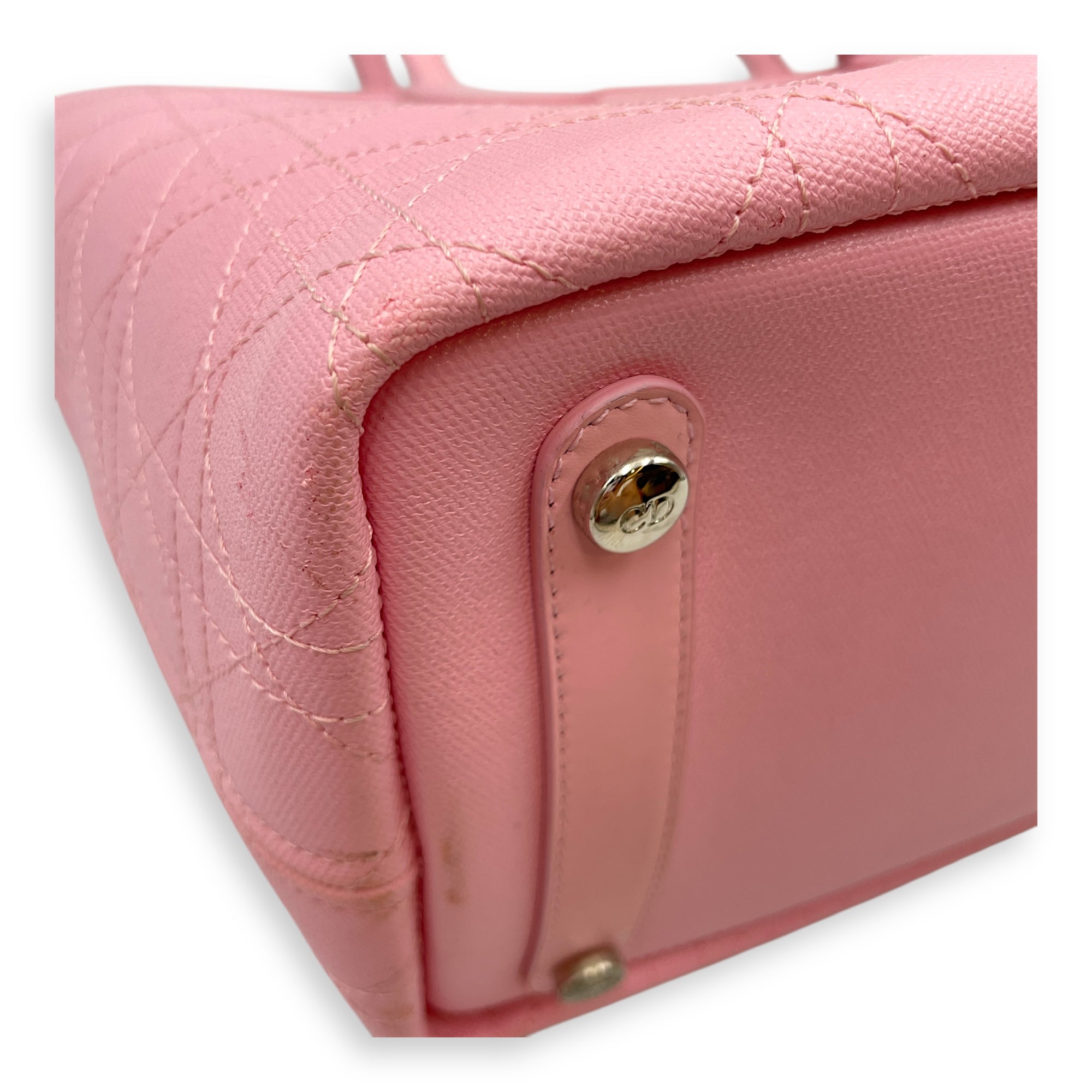 Cannage Panarea Pink Shopping Tote in Calfskin, Silver hardware