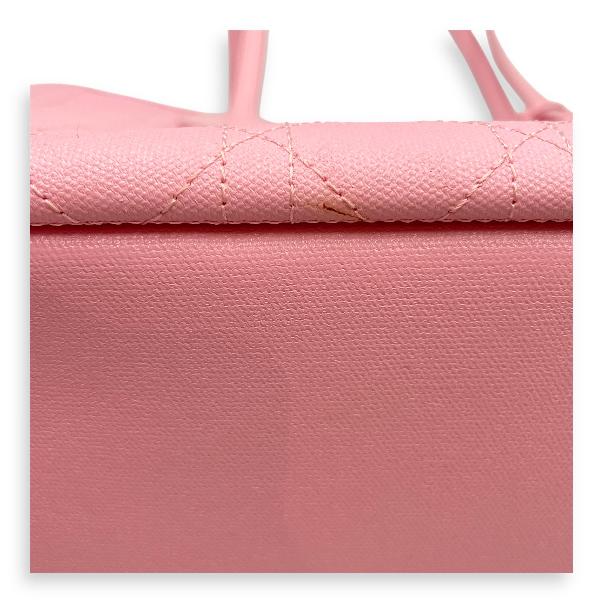 Cannage Panarea Pink Shopping Tote in Calfskin, Silver hardware