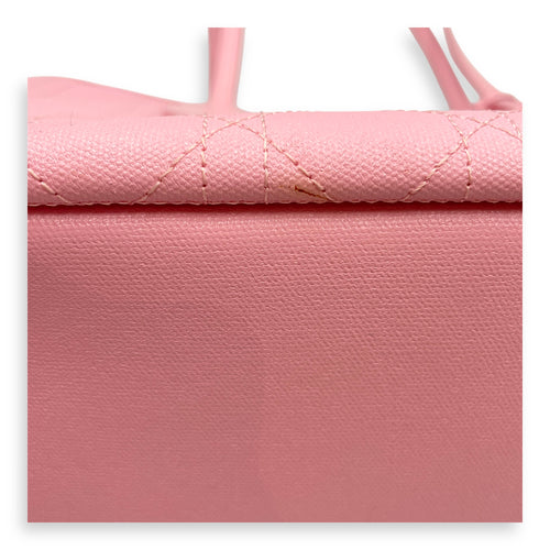 Cannage Panarea Pink Shopping Tote in Calfskin, Silver hardware