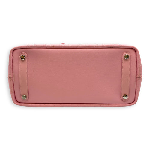 Cannage Panarea Pink Shopping Tote in Calfskin, Silver hardware