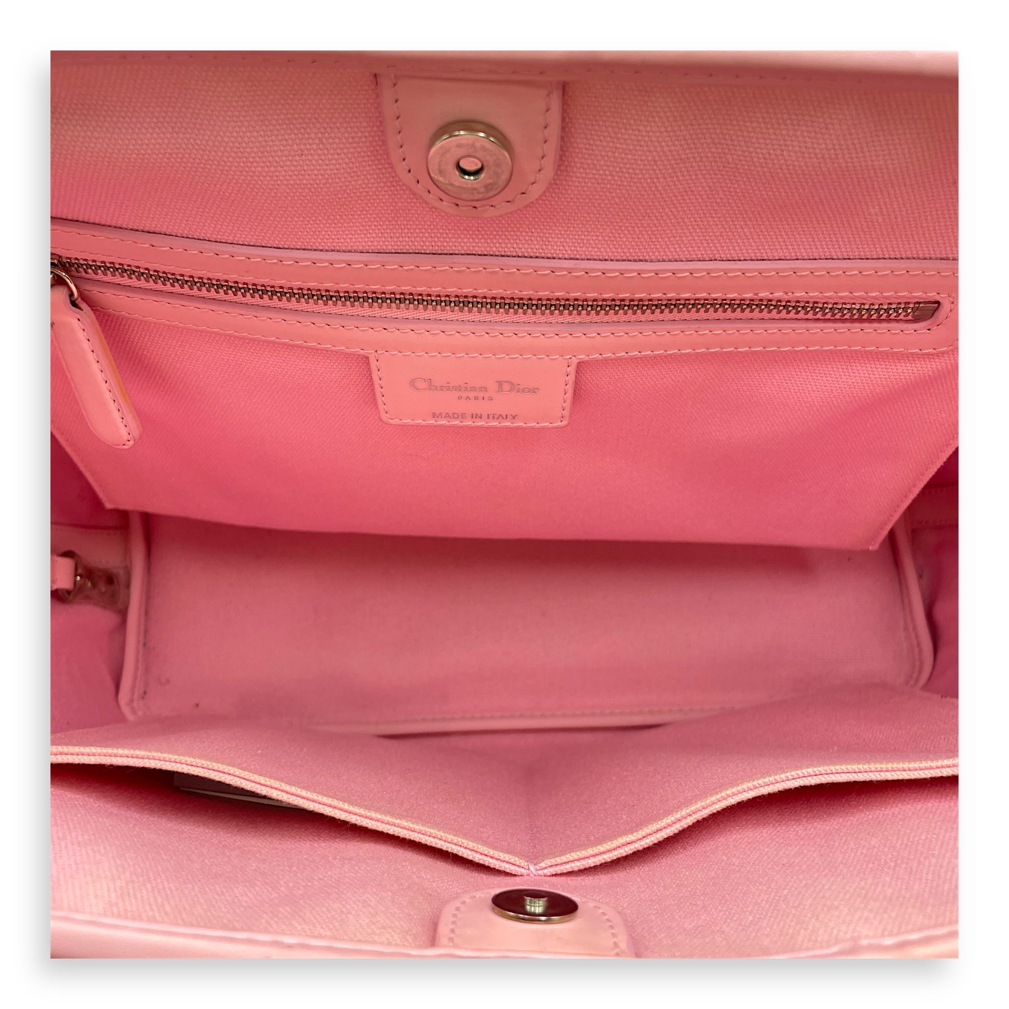 Cannage Panarea Pink Shopping Tote in Calfskin, Silver hardware