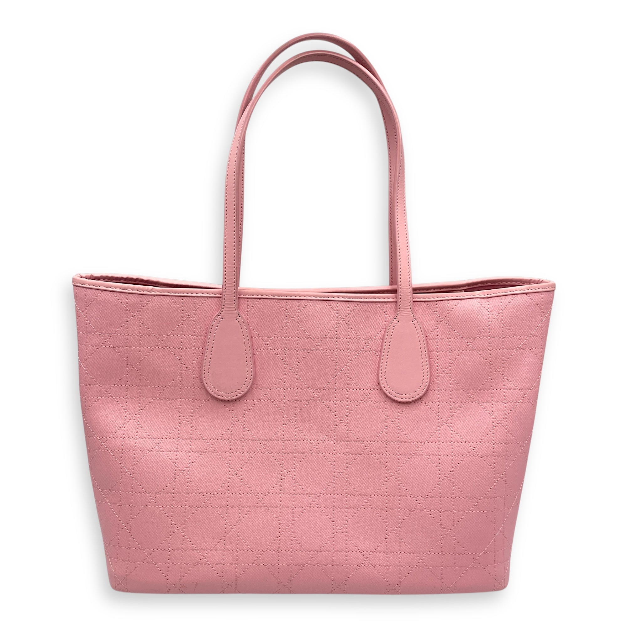 Cannage Panarea Pink Shopping Tote in Calfskin, Silver hardware