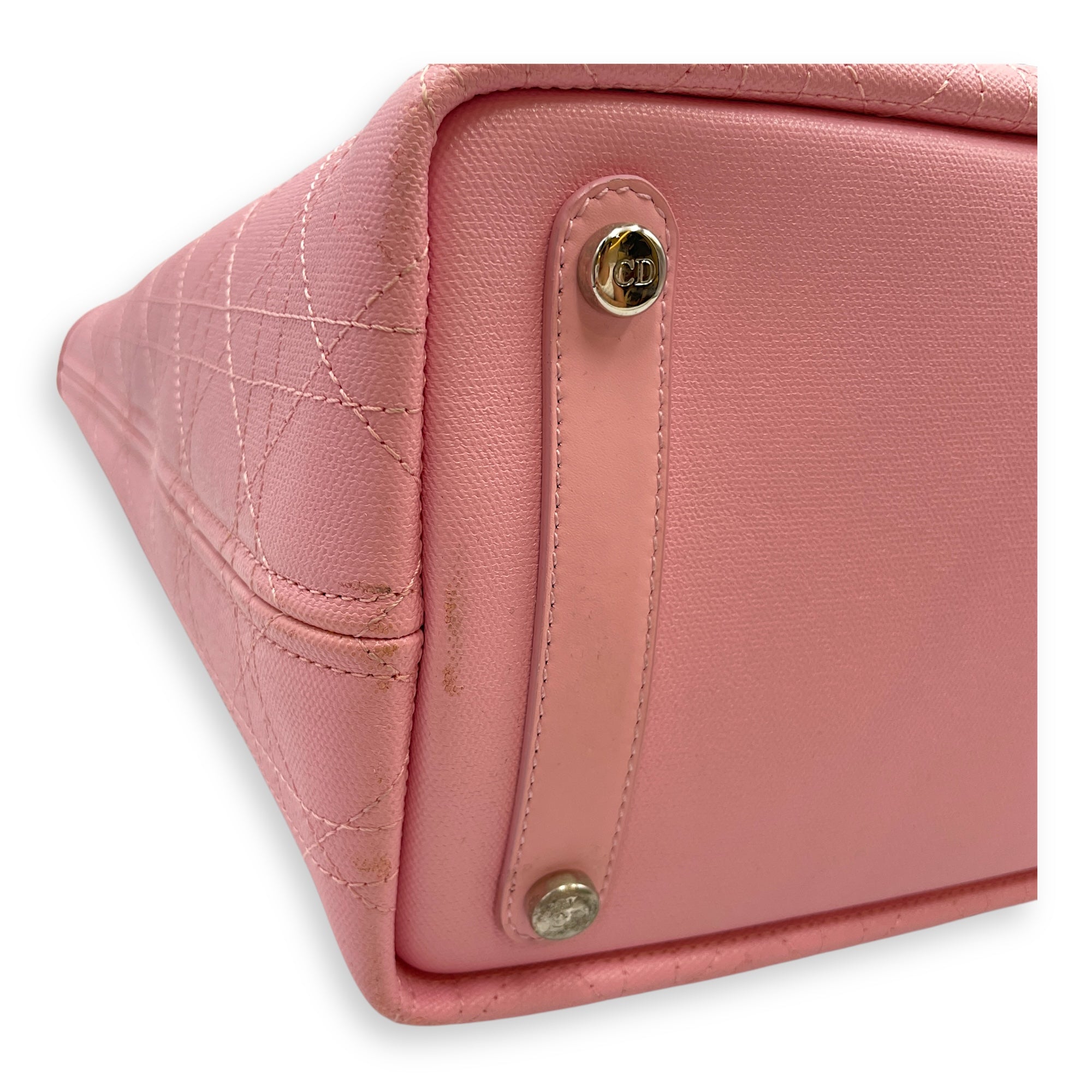 Cannage Panarea Pink Shopping Tote in Calfskin, Silver hardware