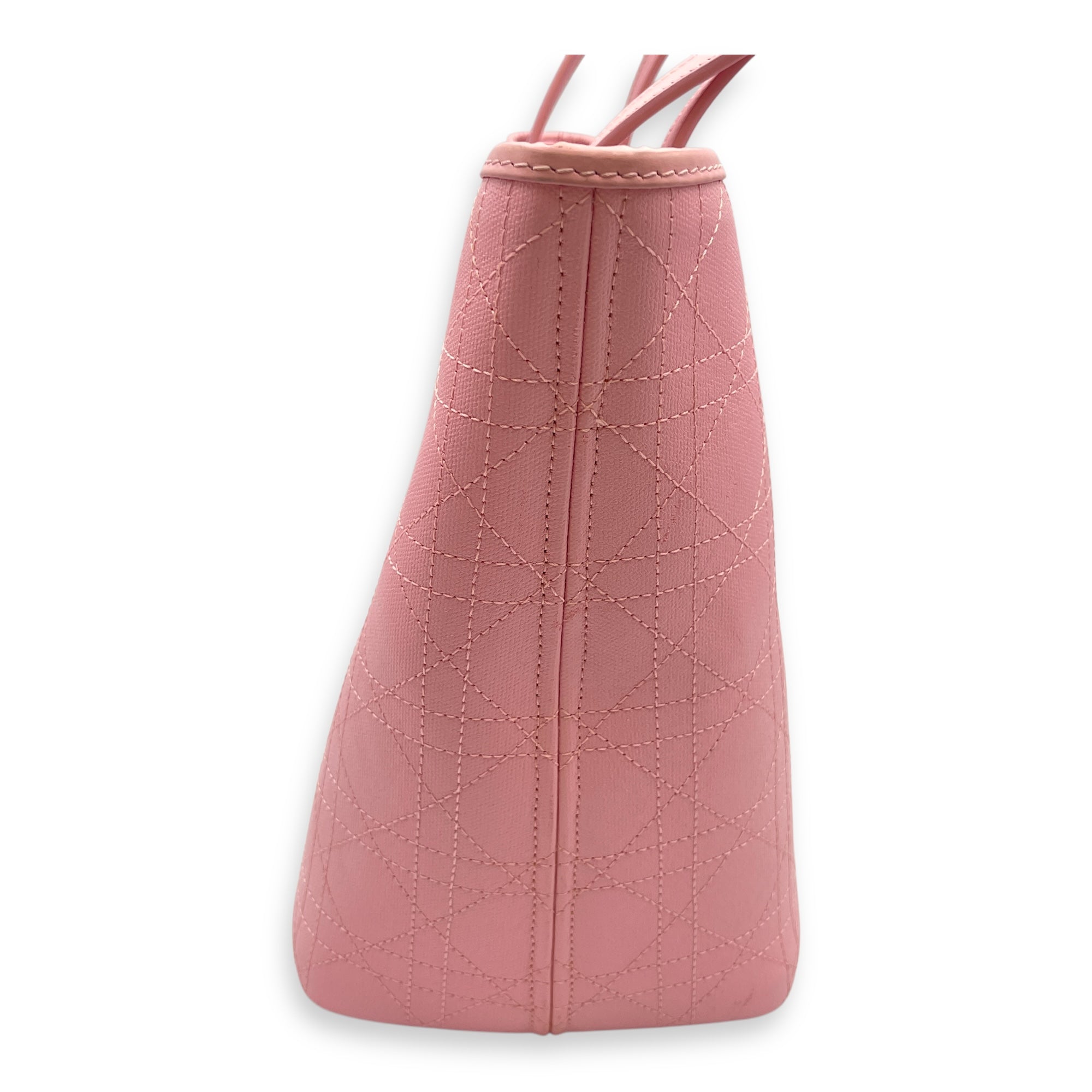 Cannage Panarea Pink Shopping Tote in Calfskin, Silver hardware