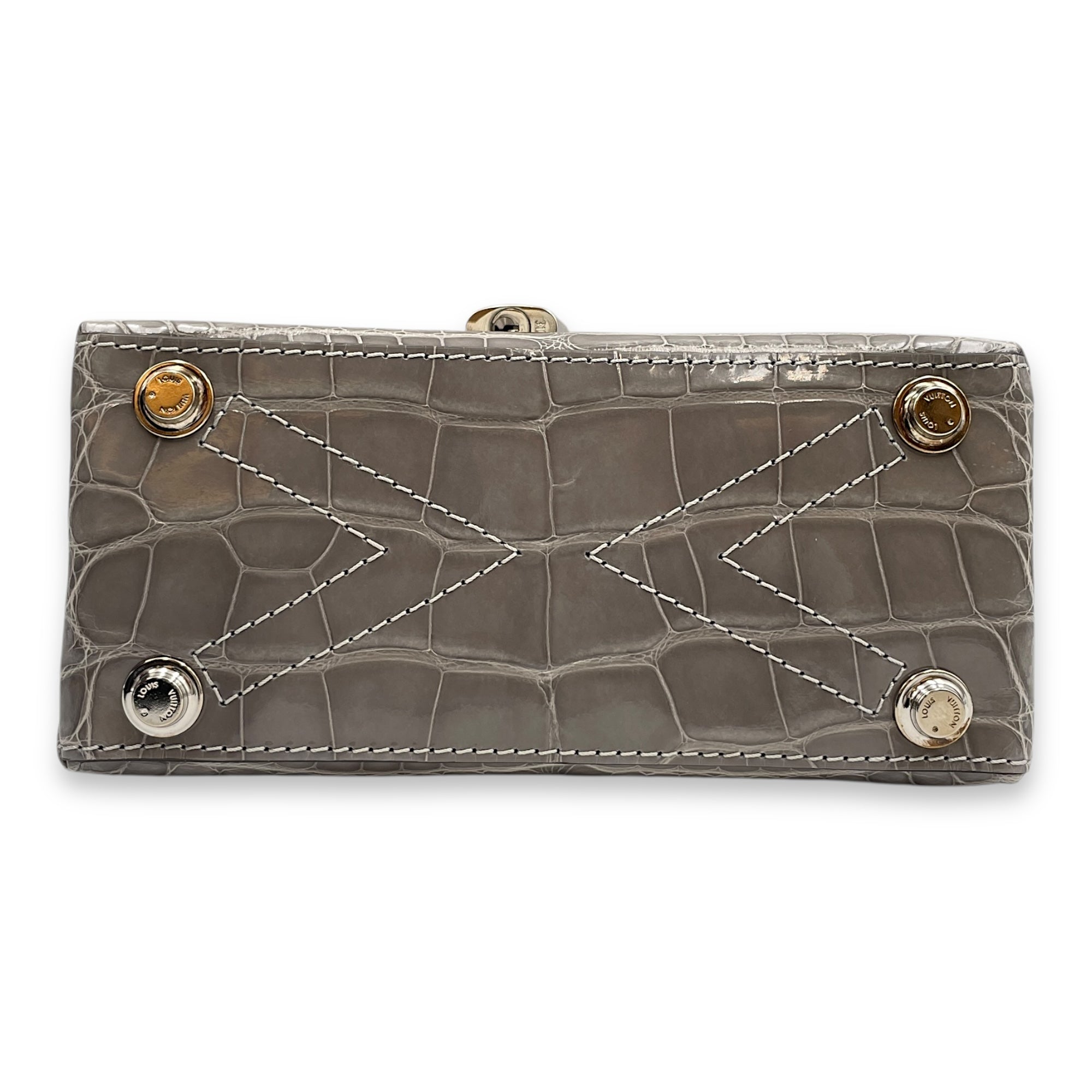 Rose Des Vents Mini Grey Top Handle Bag in Shiny Alligator, Palladium hardware