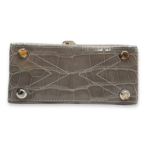 Rose Des Vents Mini Grey Top Handle Bag in Shiny Alligator, Palladium hardware