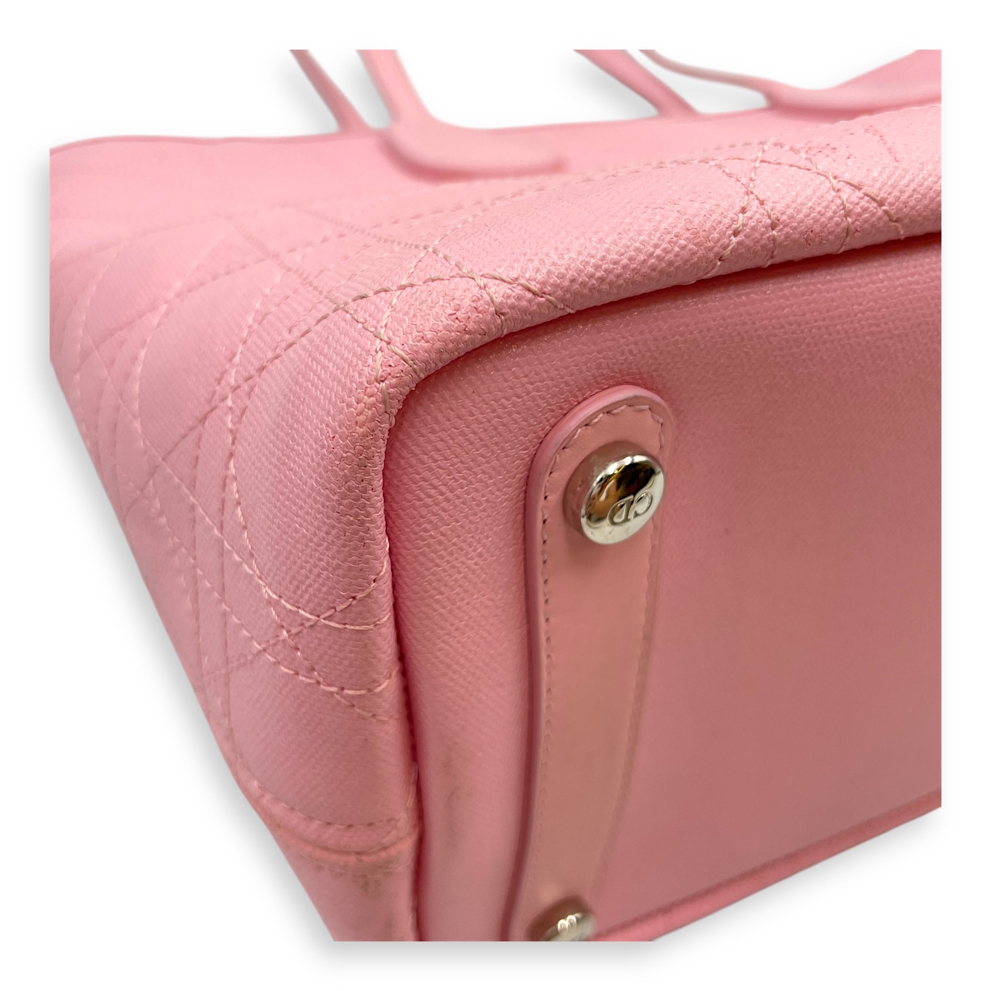 Cannage Panarea Pink Shopping Tote in Calfskin, Silver hardware