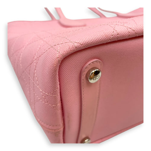 Cannage Panarea Pink Shopping Tote in Calfskin, Silver hardware