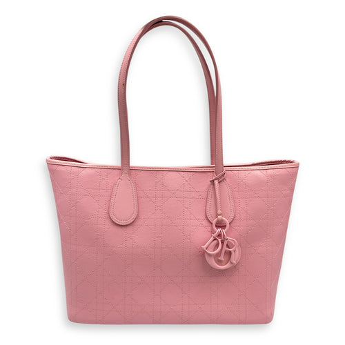 Cannage Panarea Pink Shopping Tote in Calfskin, Silver hardware