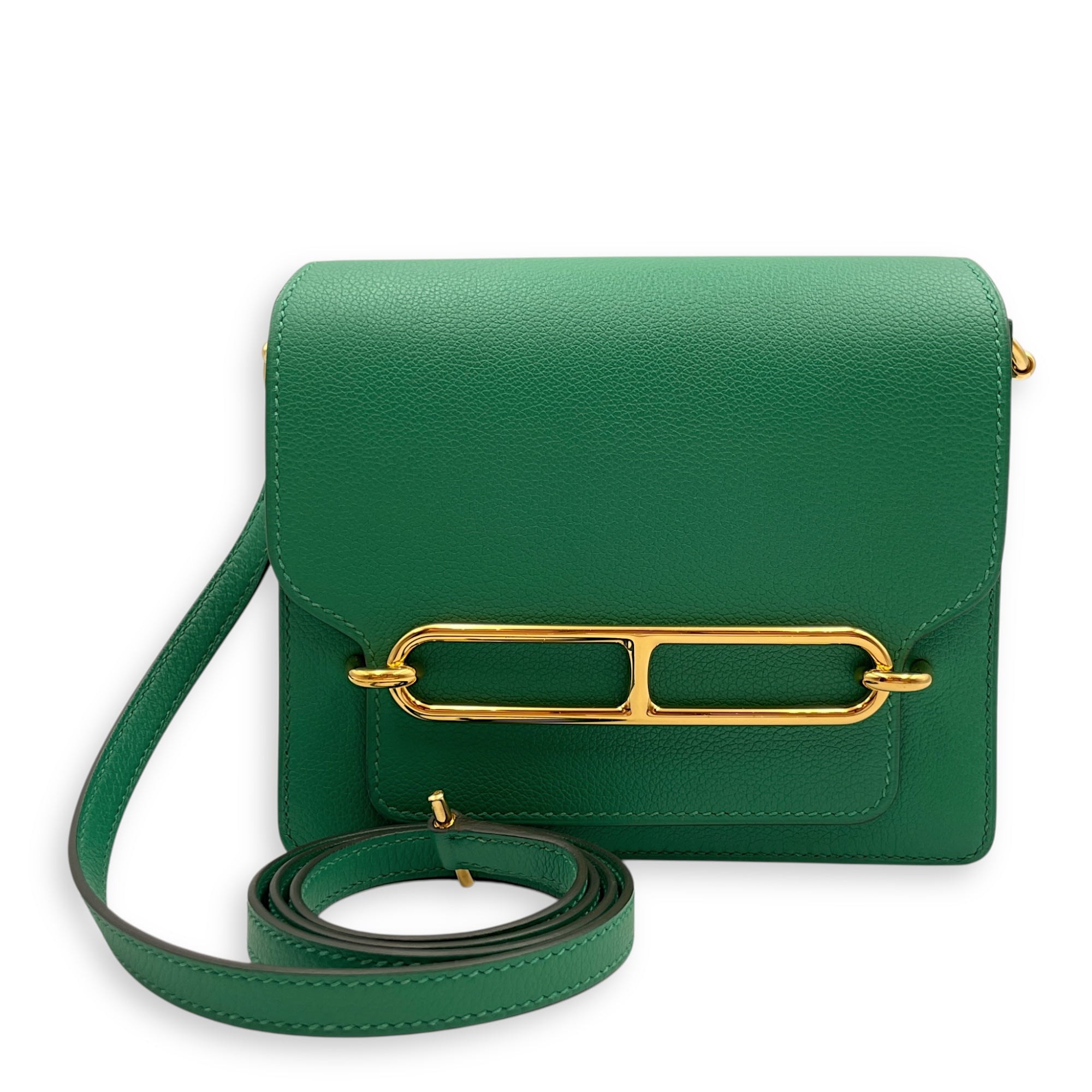 Roulis Mini Vert Vertigo in Evercolor, Gold hardware